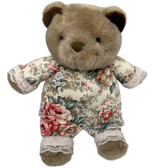 Vintage Milaca Mills Bear Victorian Floral Plush Teddy 1980s - Picture 1 of 10